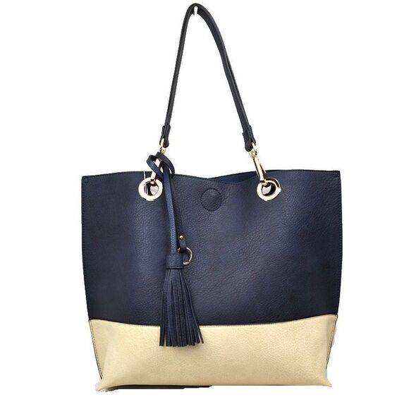2N1 Two-tone Tassel Tote with Pouch - Picture 1 of 5